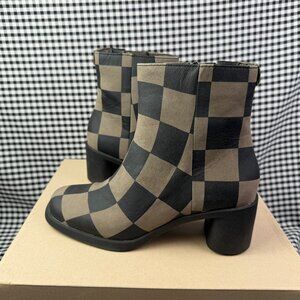 Camper Lara Rocket Checkered Ankle Boots Multicolor Leather Block Heel EU 35